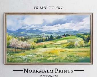 Watercolor Spring Landscape Painting: Slovak Countryside Frame TV Art (Digital Download) - 0679