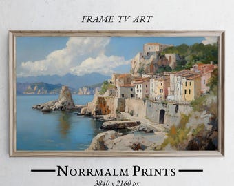 Frame TV Art: Italian Coastal Village Painting (Digital Download) - 0604