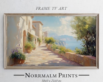 Italian Coastal Village Painting: Moody Samsung Frame TV Art (Digital Download) - 0708