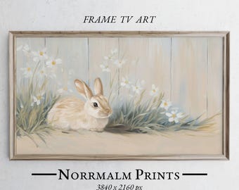 Easter Bunny Frame TV Art: Muted Pastel Rabbit Painting (Digital Download) - 0600