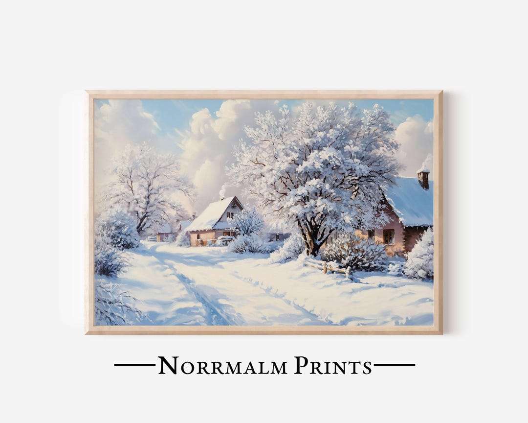 Printable Winter Village Wall Art, Winter Landscape Painting, Rural ...