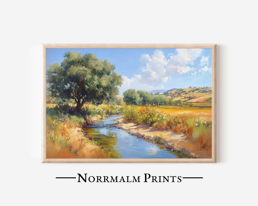 Printable Rural Countryside Wall Art, Brook Print, Landscape Painting ...