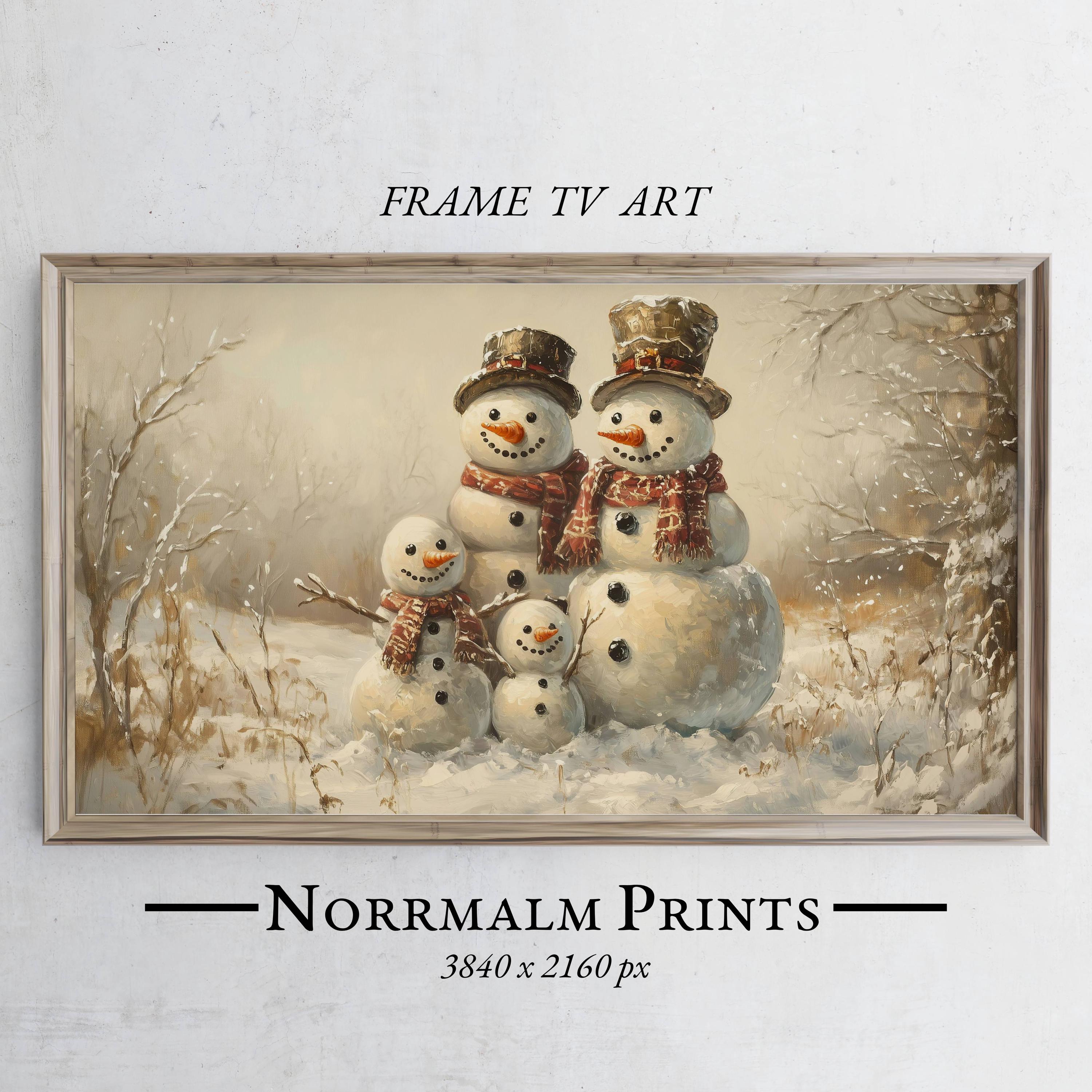 Samsung Frame TV用雪だるまファミリー冬景色アート（デジタル