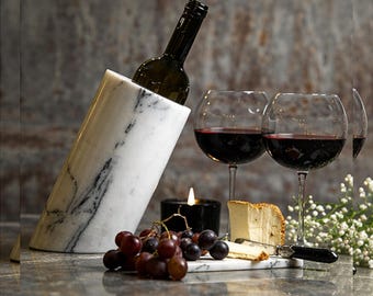 Marble Wine Chiller | Stone Bottle Cooler | Handmade Wine Holder | Bar Decor | Champagne Cooler | Black White Marble | Gift Idea