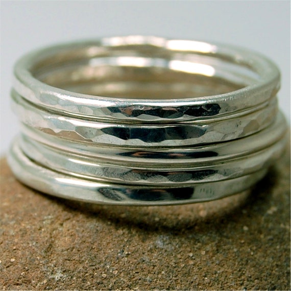 Items similar to Just Enough Stacked Rings - set of 5 - all Sterling ...