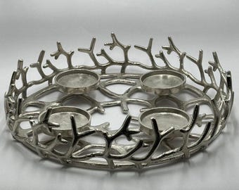 Adventskranz Silber Metall | Deko Kerzenhalter -Advent Wreath | Advent Deko 42cm