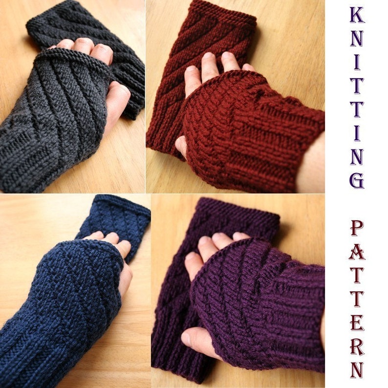 Knitting Pattern, Fingerless Gloves, Mitts, Gauntlets, Texting, Advanced Beginner, PDF Digital Download, How To, Tutorial, Straight Needles image 1