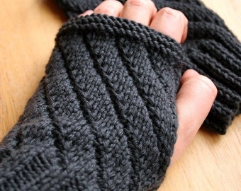 Fingerless Gloves Knitting Pattern: Darting Diagonals Mitts for Women or Men (PDF Download)