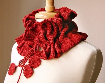 Scarf Knitting Pattern, Victoriana Scarflette, PDF Digital Download, Romantic Ruffle Scarf, Cowl Neckwarmer, Collar, Tutorial, How To Knit