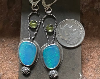 Opal and Peridot silver earrings