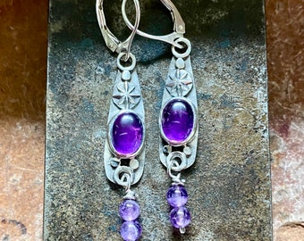 Amethyst star artisan silver earrings