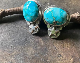 High grade turquoise silver star studs