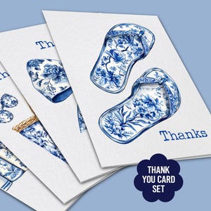 Chinoiserie-bedankkaartenset, Toile de Jouy-notitiekaarten, Koreaanse notitiekaarten, tweetalige kaarten, Coastal Bachelorette Coastal Grandma briefpapier