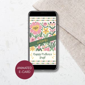 Boho Flowers Koreaanse Moederdagvideokaart, digitale Moederdagkaart, geanimeerde digitale e-card, direct downloadbare digitale kaart, bonusmoeder