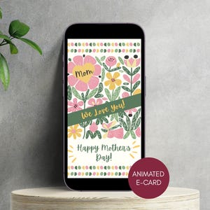 Boho bloemen Moederdag videokaart, digitale Moederdagkaart, geanimeerde digitale e-card, direct downloadbare digitale kaart, bonus moeder