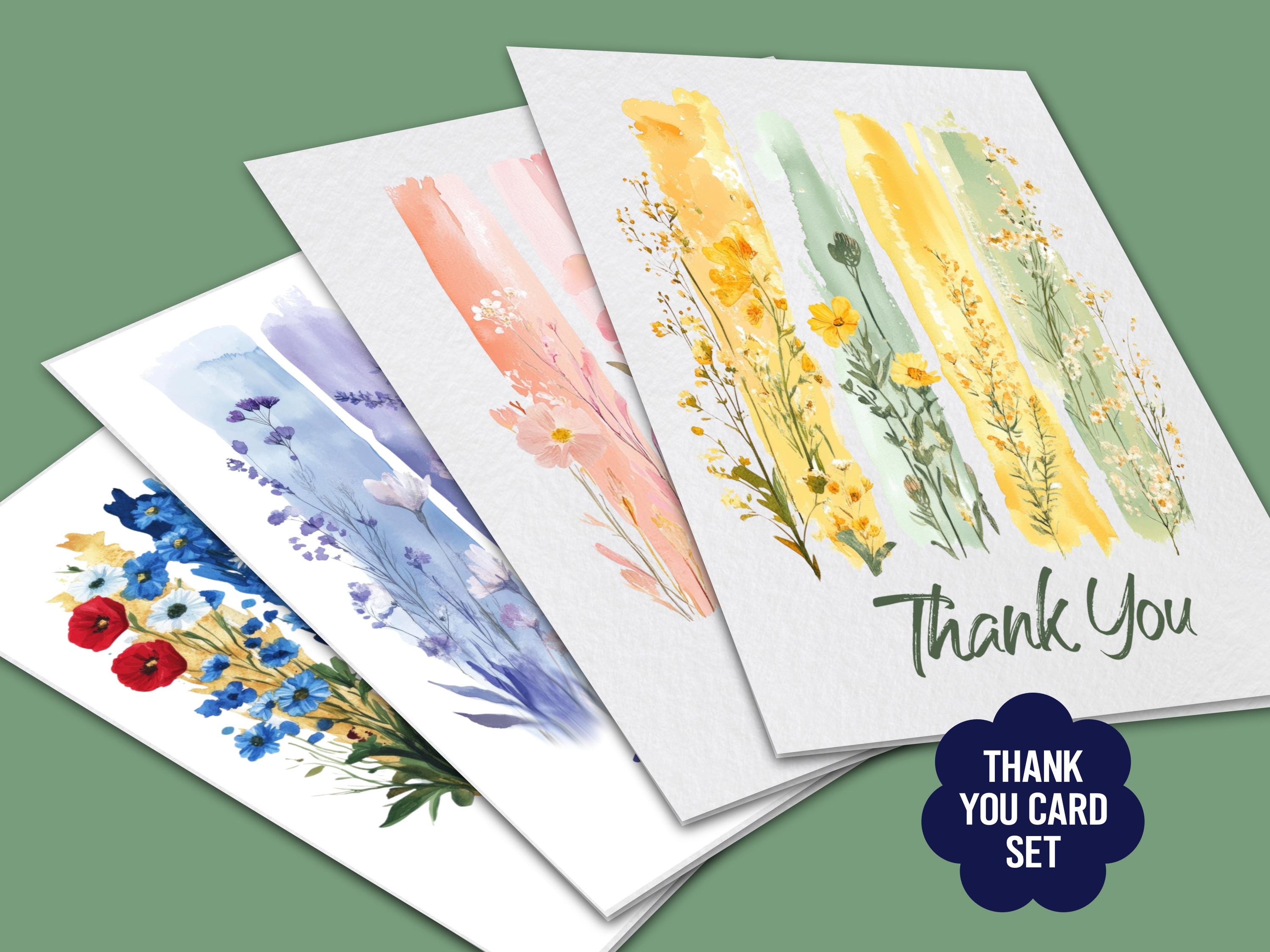 8-pack Wildflower Thank You Card Set, Floral Note Cards, Korean Thank ...