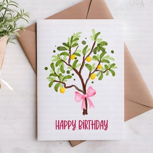 Carte d'anniversaire aquarelle citronnier, carte bilingue coquette agrumes, papeterie coquette citron, carte botanique, carte de voeux tendance citron