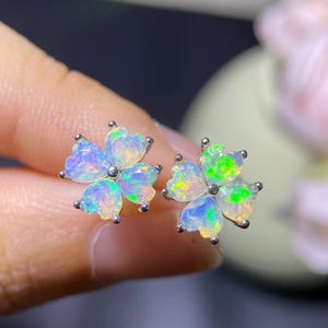 Heart Opal Earrings: 925 Sterling Silver, October Birthstone