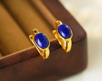 Lapis Lazuli Earrings: Gold Plated Sterling Silver, Handmade, Latch Back