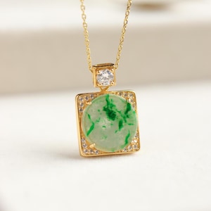 Natural Authentic Jadeite Necklace Green Jade Pendant with gold plated silver handmade mother&#39;s day jewelry unique gift for her Genuine Jade
