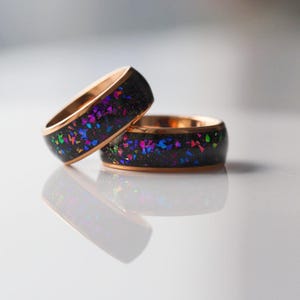 Unique galaxy tungsten ring set/His and hers wedding set/Tungsten men&#39;s & women ring set/affordable quality wedding set/trendy meteorite