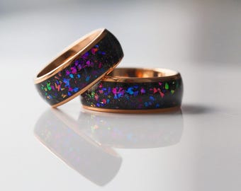 Galaxy Meteorite Tungsten Ring Set - His & Hers Wedding Bands