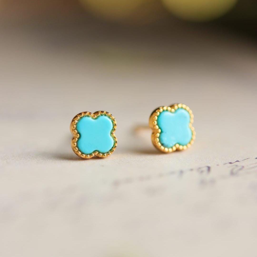 Anciennes Boucles D'oreilles Pendantes Panthère Plaqué Or Avec Turquoise Véritable - Occasion
