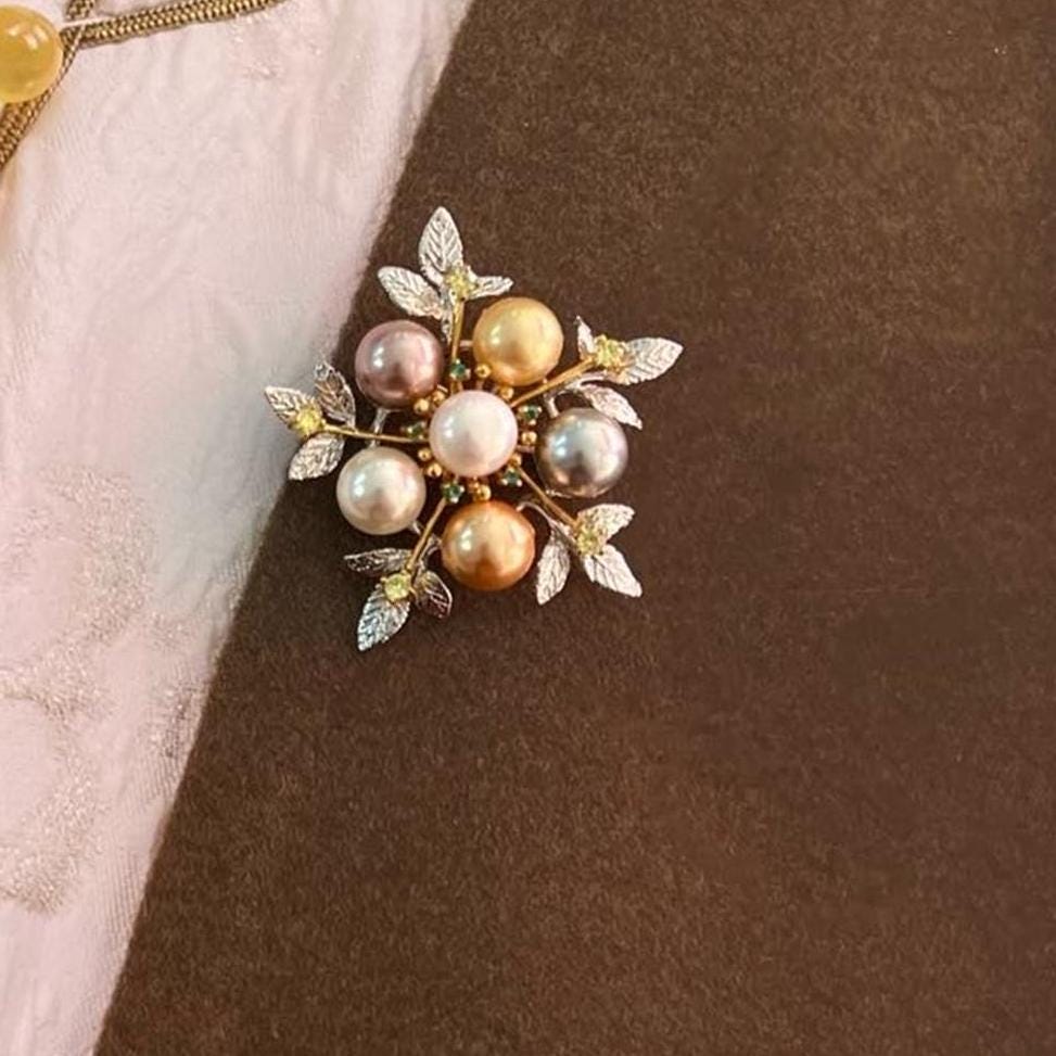 Broche Fleur En Métal Et Nacre - Occasion - Style Vintage Romantique