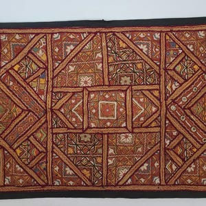 Large Embroidered Multicolor Red,Orange,Gold, Mirrored Indian Tapestry Wall Hanging