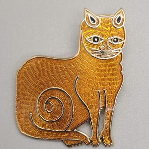 Enamel Orange Tabby Cat Pin Signed