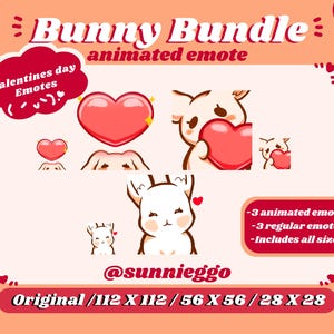 Animated Emote Bunny Bundle from Valentines Day for Discord, Twitch and Kick Cute Chat Assets for Bunny Lovers