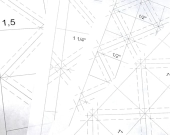 Bundle of 4 small sizes  HST papers. 1/2", 1", 1 1/4" and 1  1/2" printable PDF. FPP pattern. Half square triangle grids