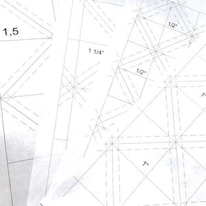 Bündel von 4 kleinen HST Papieren. 1/2", 1", 1 1/4" und 1 1/2" druckbare PDF-Dateien. FPP Muster. Dreiecksgitter, halb quadratisch