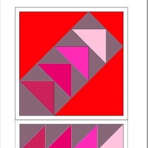 May include: A geometric pattern made of triangles in shades of pink, red, and gray. The pattern is repeated in two rows, with the top row flipped horizontally.