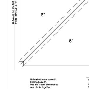 HST 6" PDF stampabile. Schema per il paper piecing. Griglia a triangolo quadrato. Adatto ai principianti.