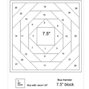 7.5" pineapple block, printable PDF, 3 rounds. Foundation paper piecing pattern. FPP.