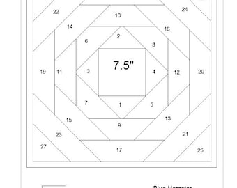 7.5" pineapple block, printable PDF, 3 rounds. Foundation paper piecing pattern. FPP.