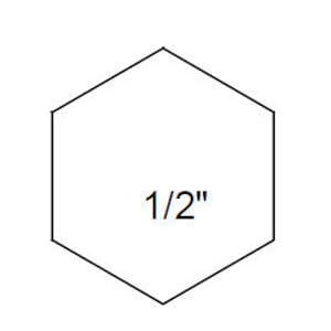 May include: A hexagon-shaped tile with a 1/2 inch measurement.