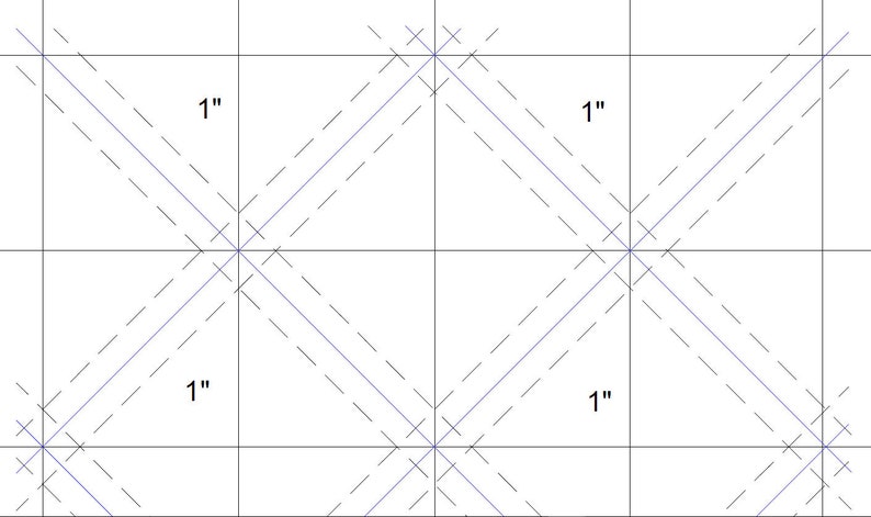 May include: A diagram showing how to divide a square into four smaller squares, each measuring 1 inch. The diagram is made up of a grid of lines, with diagonal lines drawn across the squares.
