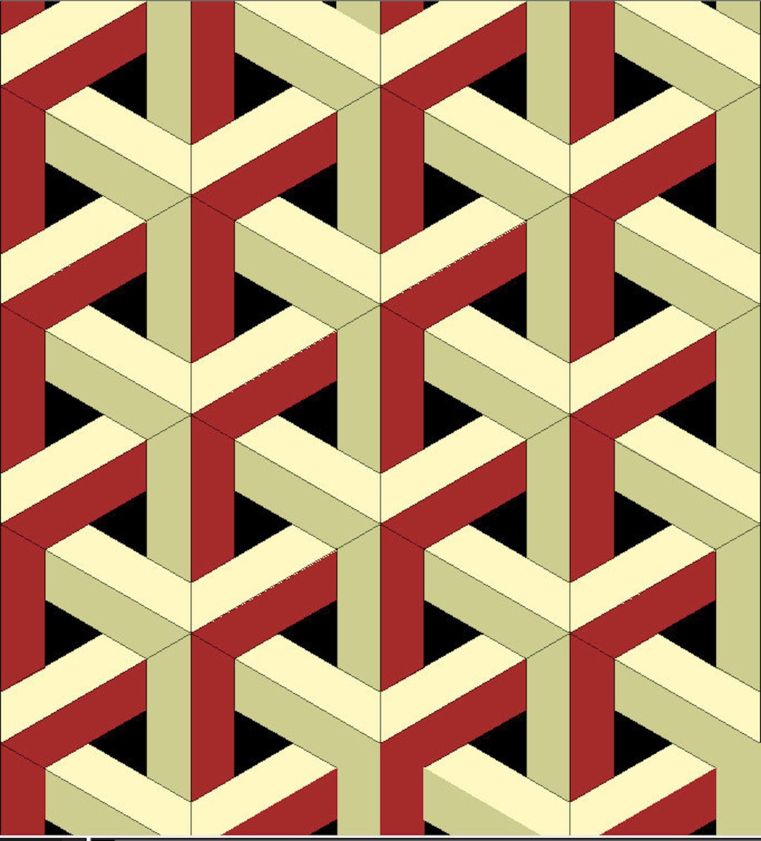 Escher Inspiration, Printable 6 Quilt Block. Quilt Pattern, 2 Sizes