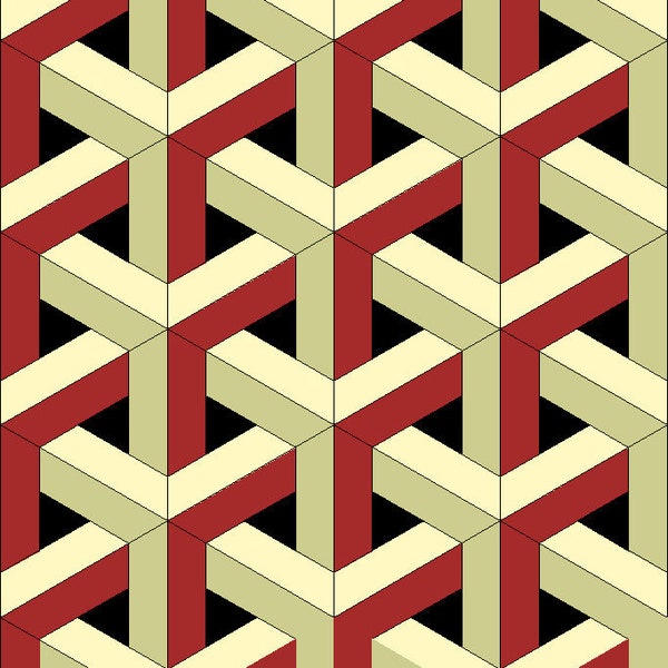 Escher inspiration,  printable 6" quilt block. Quilt pattern, 2 sizes. Intermediate to advanced FPP.