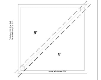 HST 5" printable PDF. Grundmuster auf Papier. Halbes quadratisches Dreieck. Anfängerfreundlich.