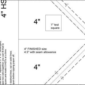 PDF stampabile HST da 4". Adatto a charm pack e quadrati da 10". Risparmia un sacco di tempo. Modello FPP. Griglia triangolare a metà quadrato. Adatto ai principianti.