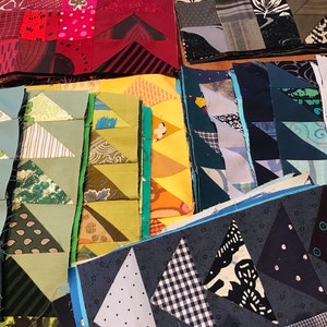 Quilt kit &quot;Migrating geese&quot;. Rainbow colors. Top only. Upcycled material.