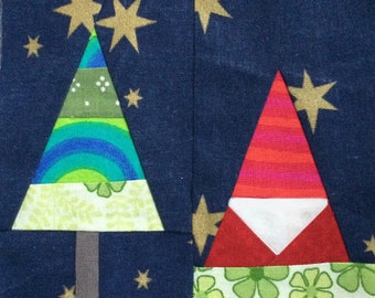 6" Gnome and tree block. Downloadable foundation paper templates.