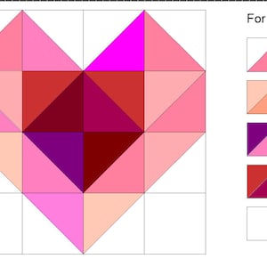 Modello a blocchi Heart of hearts da 8". Include una pagina stampabile per HST da 2", FPP. Griglia a triangolo quadrato. Adatto ai principianti.