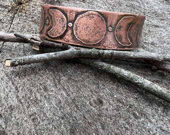 Moon Phases Etched Copper Cuff