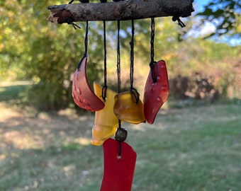 Red & Yellow Recycled Glass Wind Chime