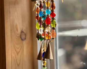 Multi-Color Glass Bead Tin Bell Windchime