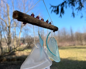 Pale Blue and Pink Recycled Glass Windchime